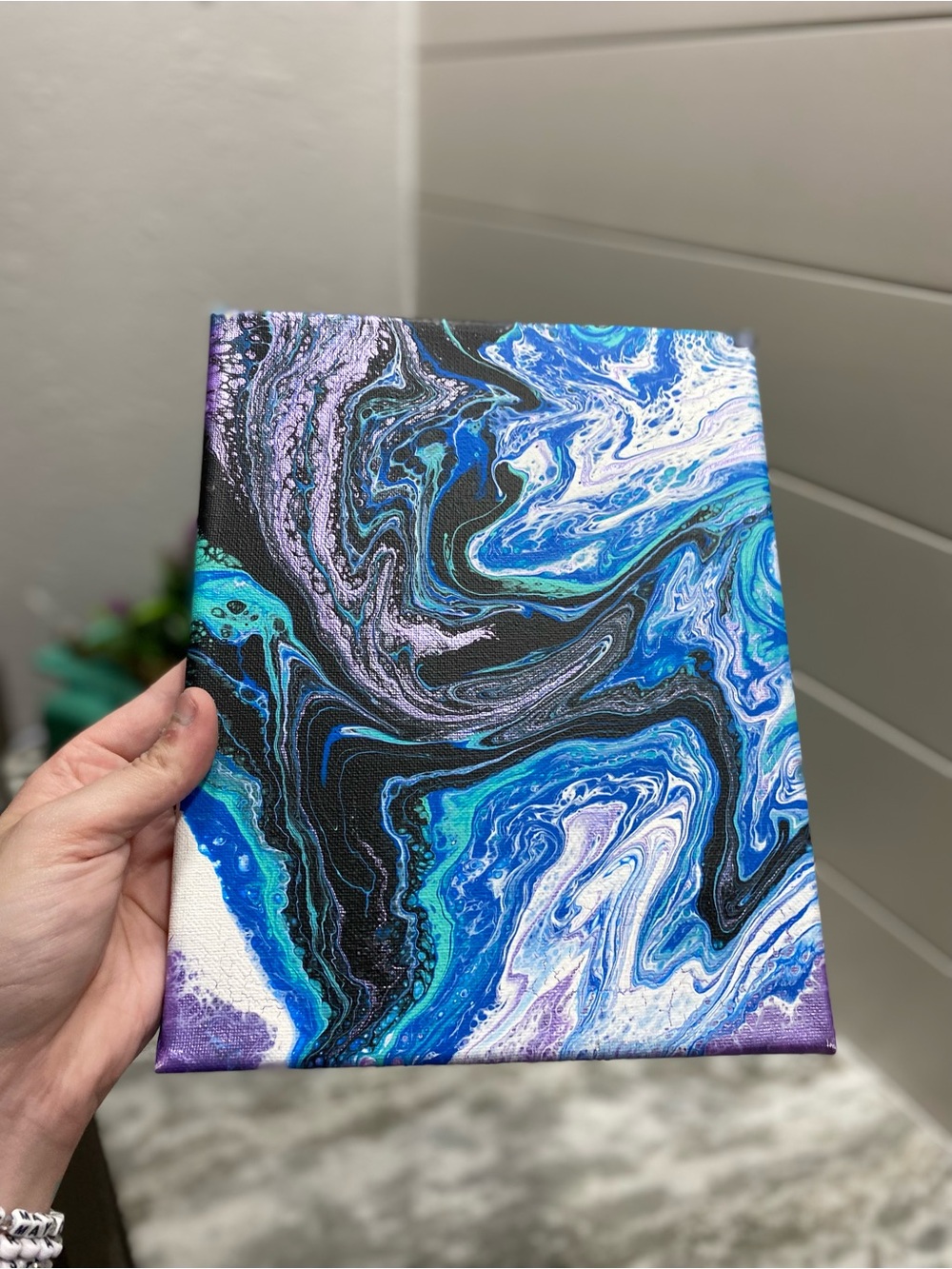 Abstract Blue, Metallic Purple and Black Canvas Art